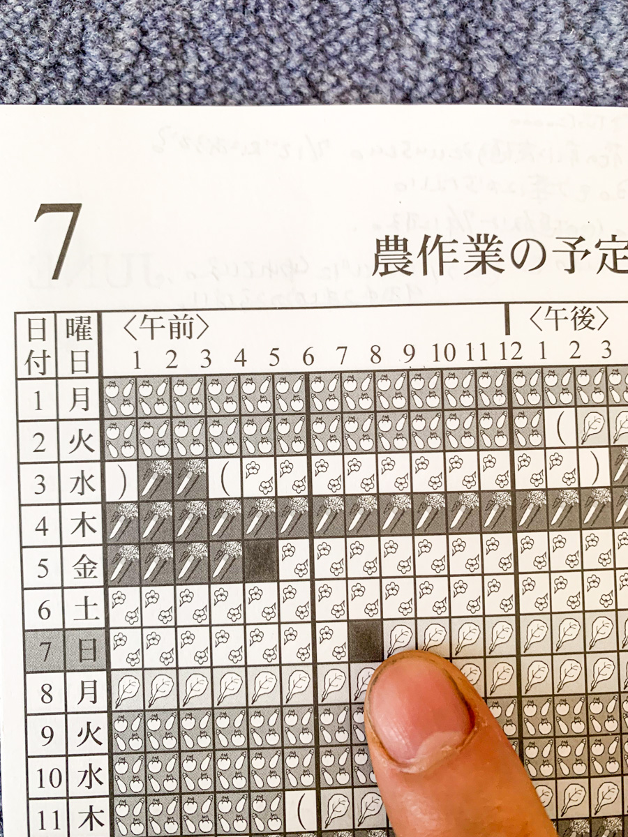 黒く記された「種まきカレンダー」の休耕期